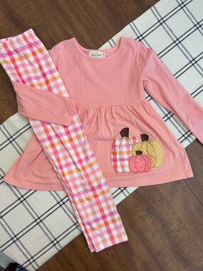 Marie Nicole 2XL Girls 6 Pumpkin Tunic and plaid pants fall outfit